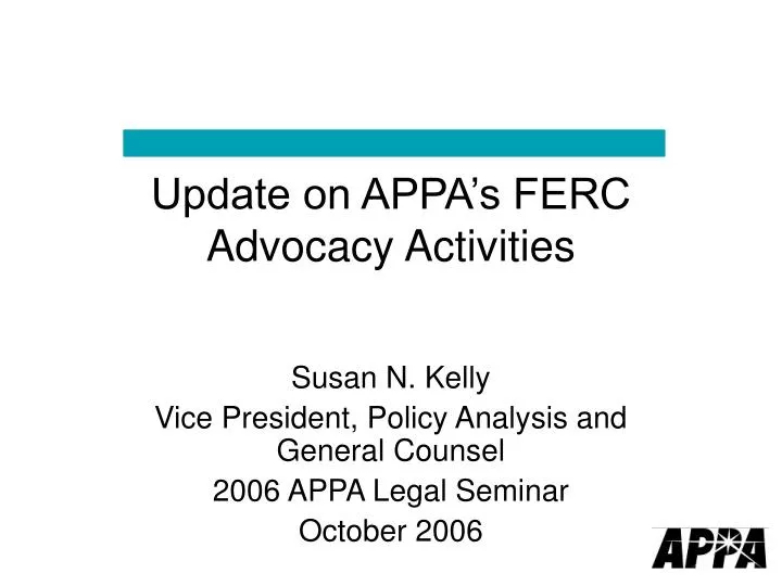 update on appa s ferc advocacy activities