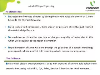 B io Sure non electric water purifier test done with provision of air vent hole below to the