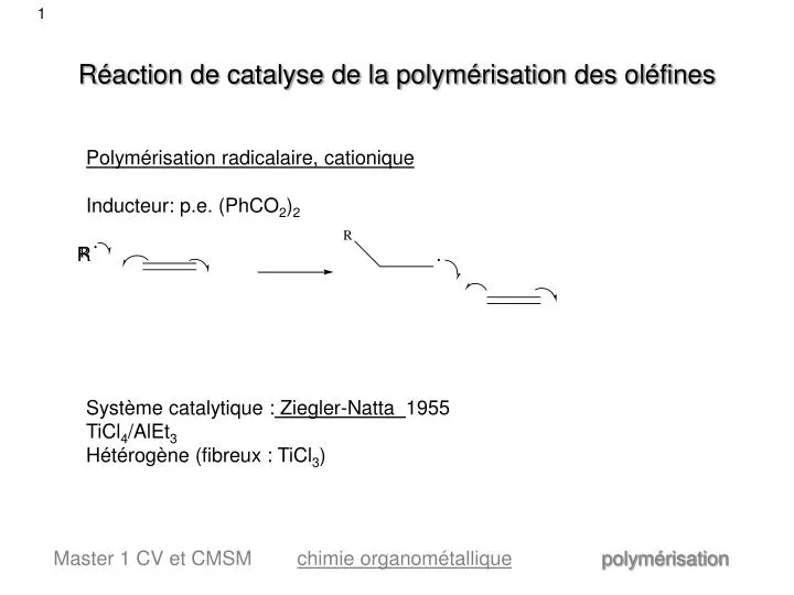 r action de catalyse de la polym risation des ol fines