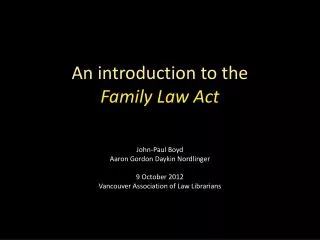 An introduction to the Family Law Act