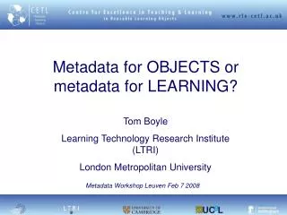 Metadata for OBJECTS or metadata for LEARNING?