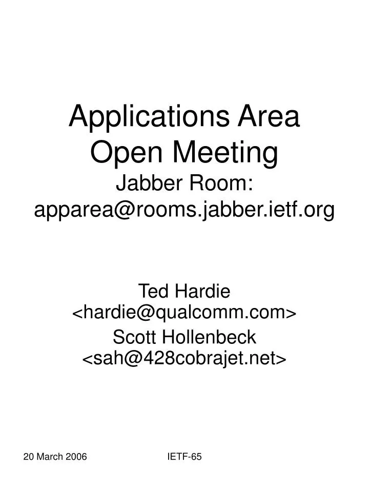 applications area open meeting jabber room apparea@rooms jabber ietf org