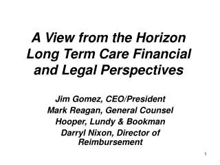 A View from the Horizon Long Term Care Financial and Legal Perspectives