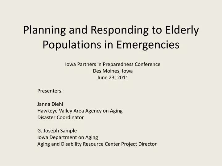 planning and responding to elderly populations in emergencies