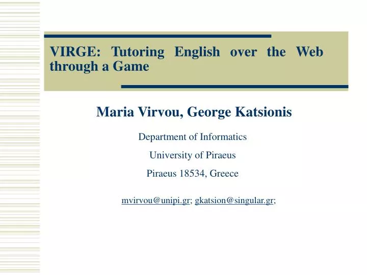 virge tutoring english over the web through a game