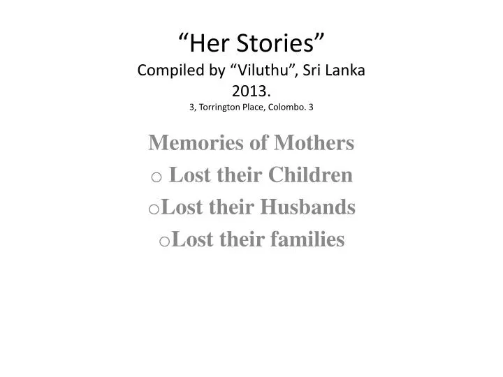 her stories compiled by viluthu sri lanka 2013 3 torrington place colombo 3