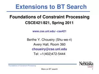 Foundations of Constraint Processing CSCE421/821, Spring 2011 cse.unl/~cse421