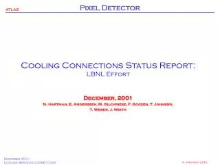 Cooling Connections Status Report: LBNL Effort