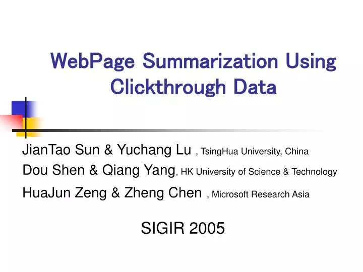 webpage summarization using clickthrough data