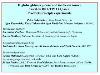 High-brightness picosecond ion beam source based on BNL TW CO 2 laser:
