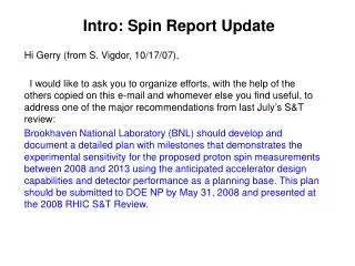 Intro: Spin Report Update