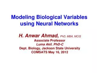 Modeling Biological Variables using Neural Networks