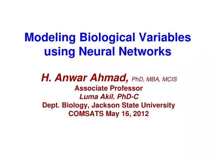 modeling biological variables using neural networks