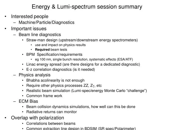energy lumi spectrum session summary