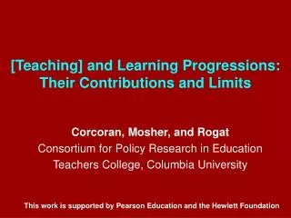 [Teaching] and Learning Progressions: Their Contributions and Limits