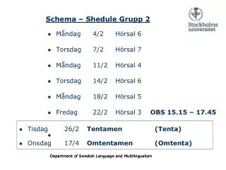 schema shedule grupp 2