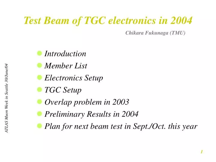 test beam of tgc electronics in 2004