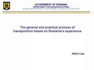 GOVERNMENT OF ROMANIA DEPARTMENT FOR EUROPEAN AFFAIRS