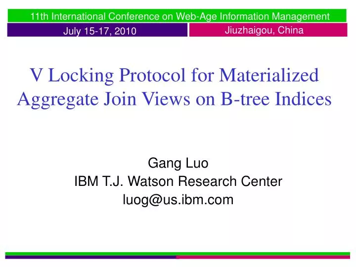 v locking protocol for materialized aggregate join views on b tree indices
