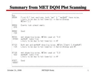 Summary from MET DQM Plot Scanning