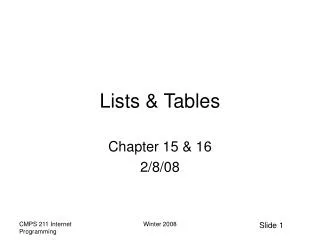 Lists &amp; Tables