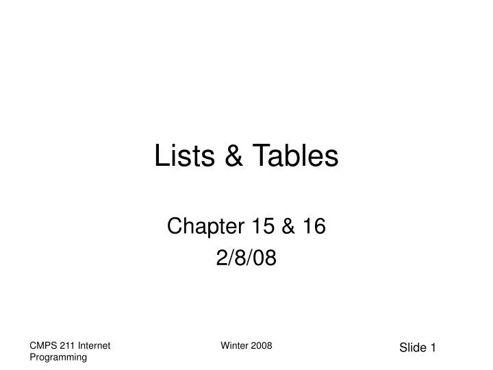 lists tables