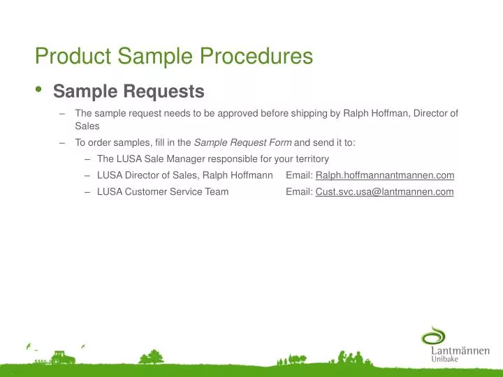 product sample procedures