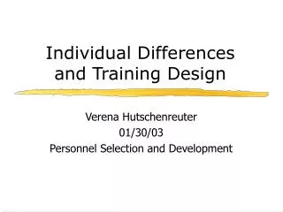 Individual Differences and Training Design