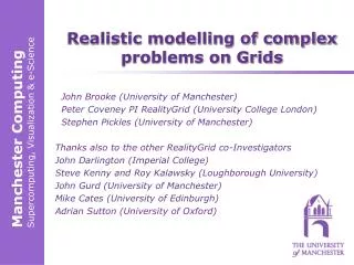 Realistic modelling of complex problems on Grids