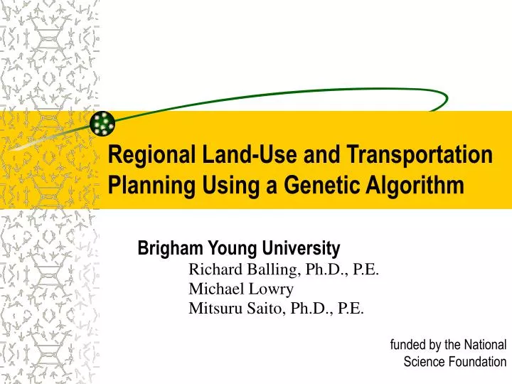 regional land use and transportation planning using a genetic algorithm