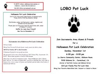 Join Sacramento Area Alumni &amp; Friends for a Halloween Pot Luck Celebration Sunday, November 1st