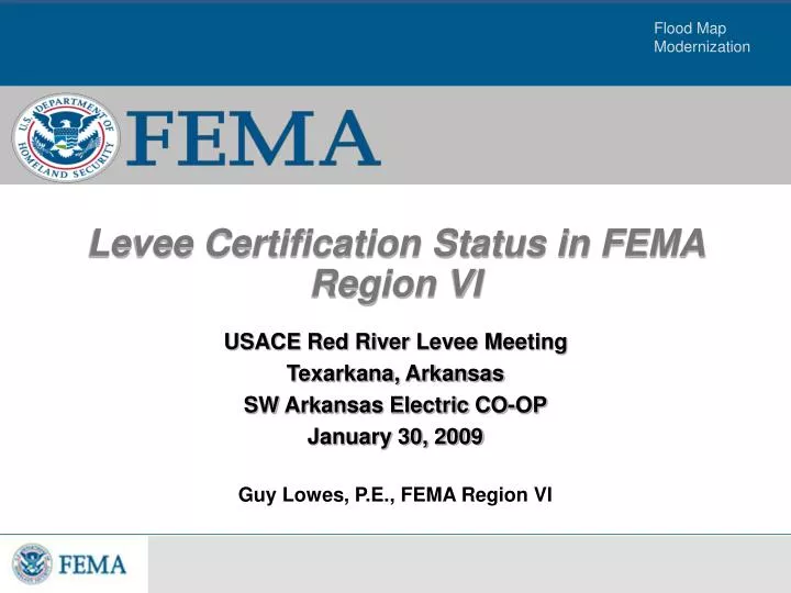 levee certification status in fema region vi