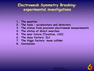 Electroweak Symmetry Breaking: experimental investigations