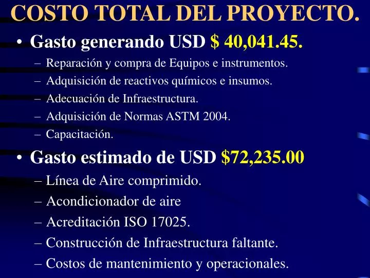 costo total del proyecto