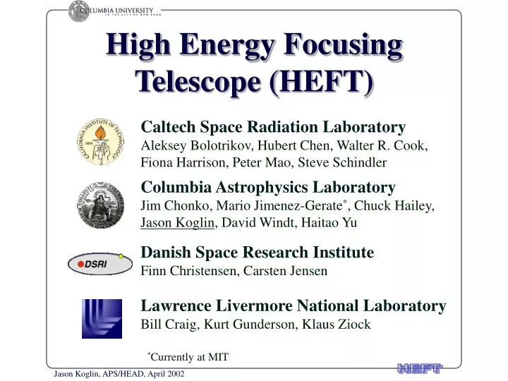 high energy focusing telescope heft