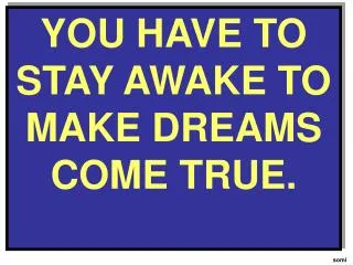 YOU HAVE TO STAY AWAKE TO MAKE DREAMS COME TRUE.