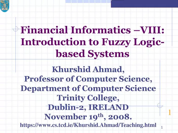 financial informatics viii introduction to fuzzy logic based systems