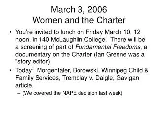March 3, 2006 Women and the Charter