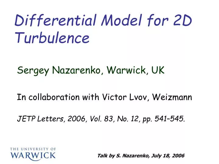 differential model for 2d turbulence