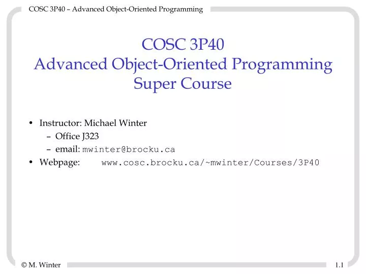 cosc 3p40 advanced object oriented programming super course