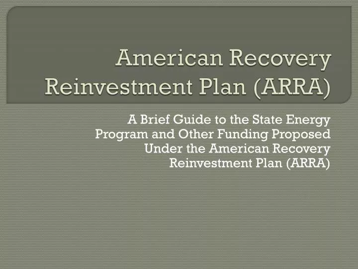 american recovery reinvestment plan arra
