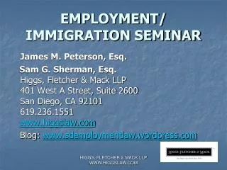 EMPLOYMENT/ IMMIGRATION SEMINAR