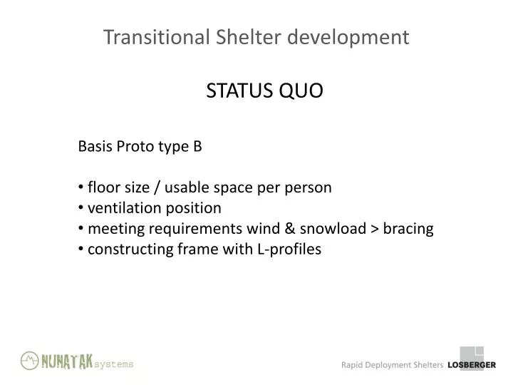 transitional shelter development