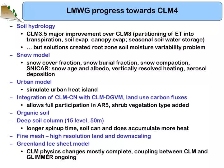 lmwg progress towards clm4