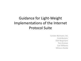 Guidance for Light-Weight Implementations of the Internet Protocol Suite