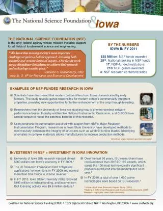 BY THE NUMBERS IOWA IN FY 2011