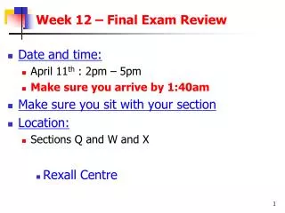 Week 12 – Final Exam Review