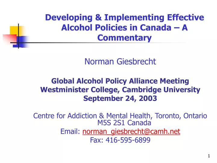 developing implementing effective alcohol policies in canada a commentary