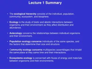 Lecture 1 Summary