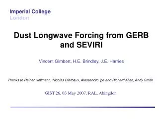 Dust Longwave Forcing from GERB and SEVIRI